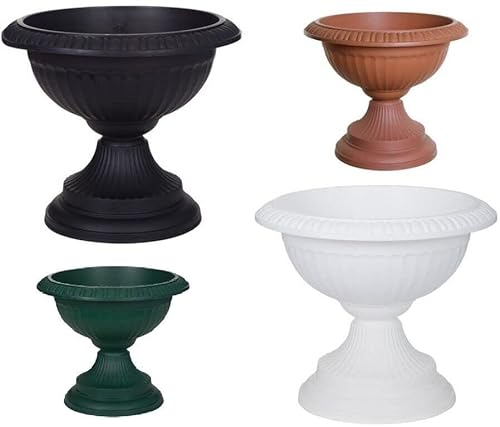 PREMZO Classical Round Grecian URN Patio Pots 42 CM Flower Planter Outdoor Or Indoor Plant Plastic Base Home Garden Wedding Flower Porch Front Door Planter (BLACK)