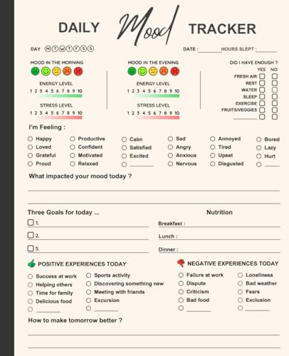 Mood Tracker Journal: Daily Mood Tracker Notebook | Daily Health & Wellness Diary with Prompts | Mental Health Diary