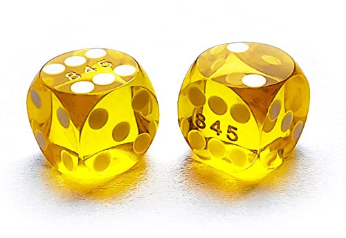 Bescon Professional Precision Dice Round Corner 9/16 (14.3mm) with Random Serial Number, Precision Cut Dice 14.3MM Gem Yellow, 2pcs Set