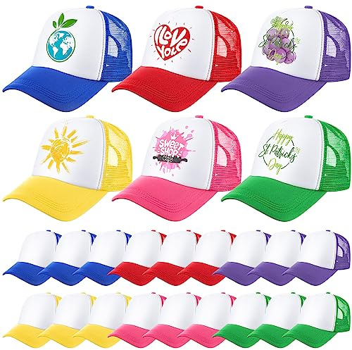 Patelai 24 Stück Unisex-Trucker-Mütze, blanko, Baseballkappen, Sublimations-Mesh-Kappen, verstellbare Mütze, DIY, Schöne Farbe, Einheitsgröße