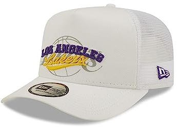 New Era A-Frame verstellbar Trucker Cap Los Angeles Lakers Basketball Fanartikel gebogener Schirm NBA - One-Size