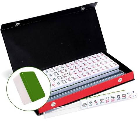 LANYOTA Lot de 144 pions Majong chinois traditionnel de 24 mm pour le voyage, avec boîte, kit de mah jongg avec racks et dés (24 x 16 x 12 mm)
