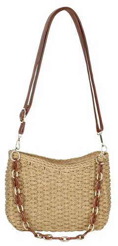 COAIMANEY Womens Straw Woven Shoulder Bag Summer Beach Travel Crossbody Handbag Satchel Purse Tote for Shopping Camping