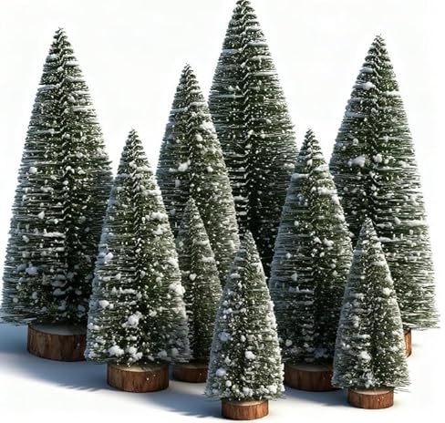 Piccolo Albero Natale In Plastica- 9 Pcs Mini Alberi Sisal, Mini Albero Di Natale, Con Base In Legno, Piccolo Albero Di Natale Imitazione, Per La Decorazione Della Festa Di Natale