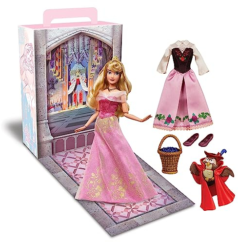 Disney Store Offizielle Aurora Storybook Kollektion Puppe, Dornröschen, 29 cm, Mit Eule, 2 Outfits, Accessoires, Malbogen für Aktivitäten und Spiele, für Kinder ab 3 Jahren