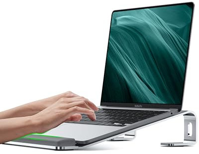 JCZT Aluminum Laptop Stand, Notebook Stand with Wrist Rest, Ergonomic Detachable Laptop Mount, Computer Stand Compatible with 10-17'' All Laptops Such as MacBook Air Pro/HP/Dell/Lenovo, Silver