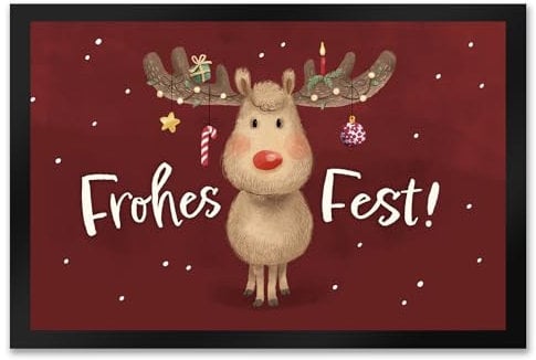 speecheese Frohes Fest Rentier mit Weihnachtsschmuck Fußmatte XXL in 50x75 cm eine Festliche Fußmatte XXL in 50x75 cm zur Weihnachtszeit Weihnachtliche Fußabtreter REH Türmatte für Frauen