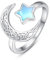 KINGWHYTE Mondstein Ring 925 Sterling Silber Keltische Ringe für Frauen Mond Stern Einstellbar Ring Schmuck Geburtstag Geschenke für Frauen Mädchen Damen Mama Schwester