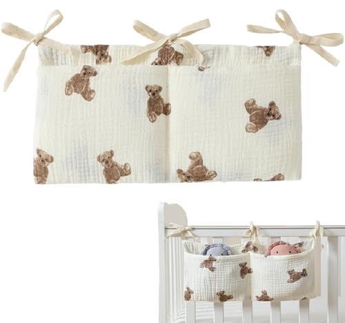 Tasche Portaoggetti Letto,Borsa da Appendere per Lettino,Culla Organizzatore Culla Caddy,Borsa Portaoggetti da Appendere per Lettino,Borsa Organizer per Neonati Per Pannolini,Giocattoli (Bianco)