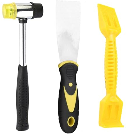 3Pcs Glazing Kit, Window Glazing Tool Kit, High Tensile Steel Chisel, Rubber Hammer & Rubber Strip Shovel, Window Work Knife for Glazing, Deglazing, Beading(Black+Yellow)