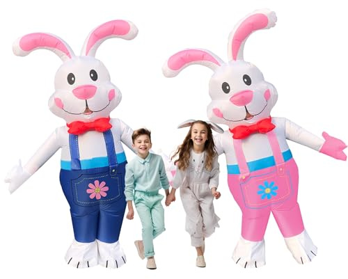 Pekifor 2 Packs Easter Day Inflatable Bunny Costumes - Adult/Easter Party/Birthday - Blue/Pink Bunny
