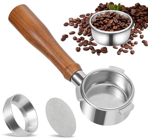 Swetfela 54mm Bottomless Portafilter, 3 Ear Round Stainless Steel With Solid Wood Handle for Breville Coffee Machines