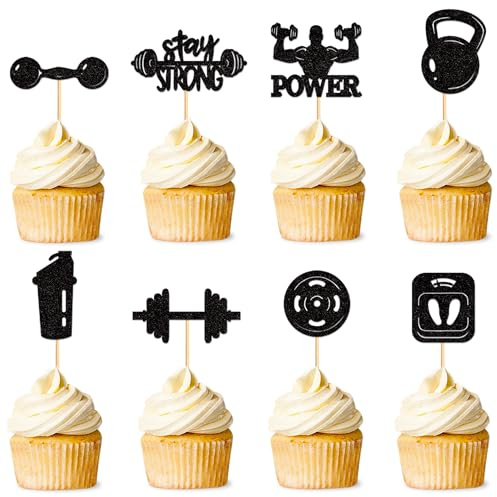 Blumomon 24 Stück Glitter Gym Thema Cupcake Topper Gewichtheben Cupcake Topper für Cross Fit Party Fitness Themed Birthday Party Supplies…