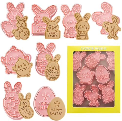 8 Pezzi Pasqua Formine Biscotti, Tagliabiscotti 3D Pasqua, Formine per Biscotti Plastica Set, Formine per Biscotti in Plastica 3D, per Decorazioni per Torte, Pasticceria, Fondente