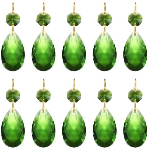 PATIKIL Tränenförmige Kristall-Kronleuchter-Anhänger Perlen, 10er Pack 60mm Länge 38mm Kronleuchter-Prismen-Teile Ornamente Hängende Perlen für DIY Kunsthandwerk Dekoration, Grün