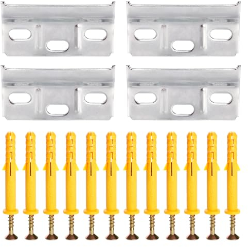 VooGenzek 4 Piezas Placa Muebles Placa Trasera Fijación Placa y 12 Piezas Tornillos Tacos de Pared, Trasera de Fijación para Colgar Armarios Muebles de Pared, Soporte Muebles de Pared Gabinete
