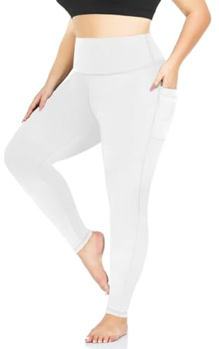 TNNZEET Leggings Damen High Waist mit Taschen Sporthose Blickdicht Sportleggins Lang Weiche Yogahose Elastische Hosen Sport Gym Laufhose(Weiß,4XL)