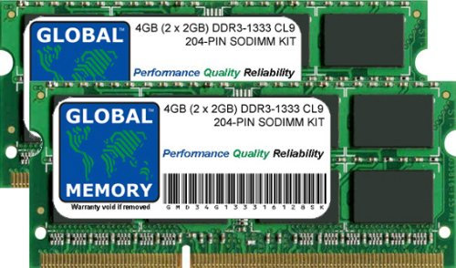 Kit de memoria RAM SODIMM de 4 GB (2 x 2 GB) DDR3 1333 MHz PC3-10600 de 204 pines para MacBook Pro (principios de 2011)