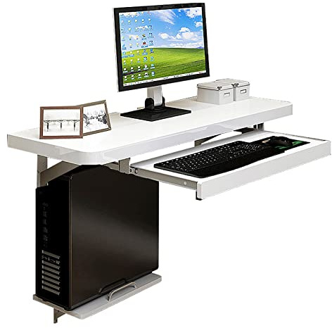 QTQHOME Wandmontierter Schreibtisch, Wandmontage, Laptop-Tisch mit Mainframe-Halterung und Tastaturablage, Wand-Tisch, Schreibtisch-Arbeitsplatz, platzsparend, schwebender Tisch für Zuhause und Büro