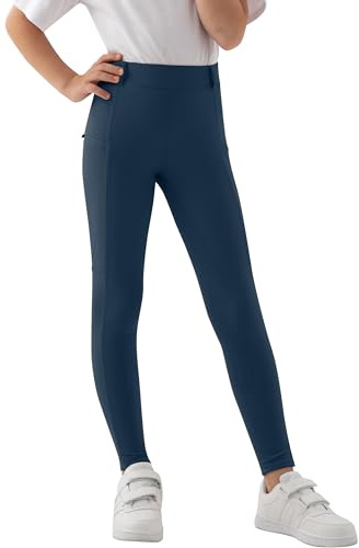 MoFiz Pantaloni Equitazione Bambina Pantaloni alla Zuava a Seduta Intera con Silicone Leggins Equitazione con Tasca per L'Estate Blu 128-140