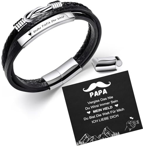 TERRISHE Vatertagsgeschenk Geschenke für Papa Armband Herren Lederarmband Gravur “Bester PAPA Der Welt” Leder Armband Geschenk für Papa Weihnachtsgeschenke Geburtstagsgeschenk fü Papa Vater Dad