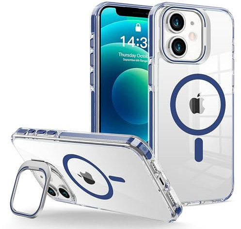 LUHOURI Magnetic for iPhone 11 Case with Built-in Kickstand, Screen Protector Included, Wireless Charging Compatible,Slim Fit Shockproof Crystal Cover iPhone 11 6.1 Phone Case Clear Blue
