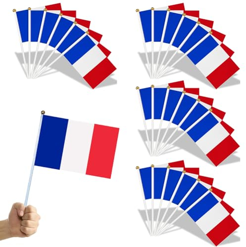 Mini Banderas Francesas,20pcs Banderas Francesas Pequeñas,Bandera de Francia,Barras de Plástico Pequeñas Banderas Francesas,Eventos Deportivos,Decoración de Bares de Jardín