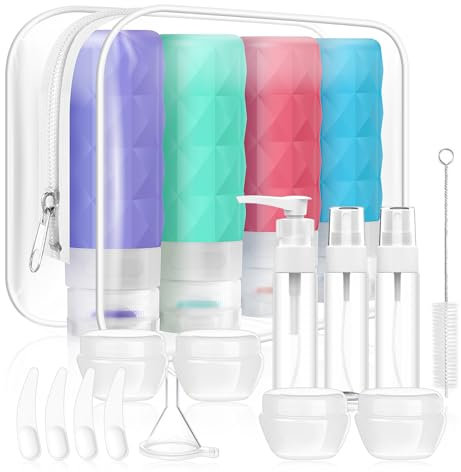 Reiseflaschen-Set, auslaufsicher, TSA-zugelassen, Reisegröße, Silikon, quetschbar, Reisezubehör, Zubehör für Conditioner, Shampoo, Lotion und Duschgel, 20 Stück (warme Farbe)