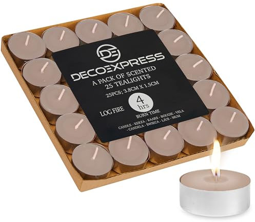 DECO EXPRESS Lot de Bougies Chauffe Plat de 200, 100, 50, 25 ou 24, Bougie Longue Durée de Combustion 4, 8 ou 10 Heures (Feu de Bois 25/4 heures)