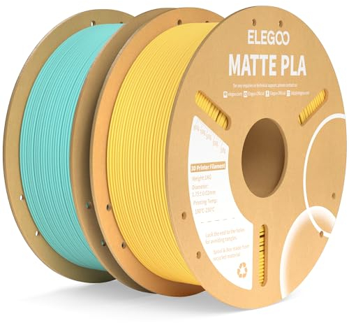 ELEGOO Matte PLA Filament Matte Türkisgrün & Sonnenscheingelb 2KG, 1.75mm 3D Drucker Filament Maßgenauigkeit +/- 0.02mm, 2 Stück 1kg Kartonspule (2.2lbs) für die meisten FDM 3D Drucker