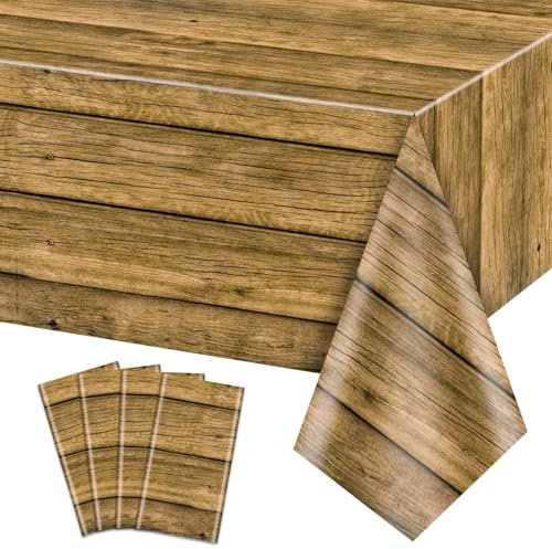 4pcs Holz Tischdecke, braun rustikalen Tisch deckt, rechteckige Tischdekoration für rustikale Party Dekoration, Western Scheune Themed Geburtstag Party, Grill-Party Dekorationen, 130 x 270cm