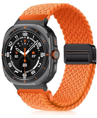 YealRed Bracelet Nylon Sport pour Samsung Galaxy Watch Ultra 47mm 2025/2024, Boucle Magnétique Bande De Remplacement, Strap de Tissés pour Galaxy Watch Ultra 47mm 2025/2024 (Orange)