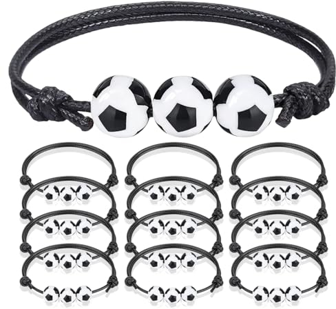 12 Stück Fußball Armbänder Kinder, Verstellbares Fußball Armband, Fussball Freundschaftsarmband Jungs, Fussball Party Fußballspiel Kindergeburtstag Mitgebsel Jungen Mädchen