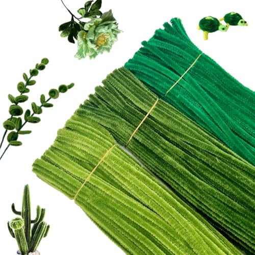 WWYSSZ 300 Stück Pfeifenputzer zum Basteln Grün, Grüne Pfeifenreiniger zum Bastelns, Chenilledraht 30 cm Lang Pipe Cleaner Biegeplüsch, für Kreative Diy-projekte und Basteldeko für Kinder