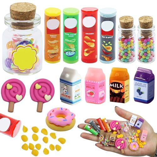 Wichtel Zubehör, 15 Stück Miniatur Essen und Trinken, 1/12 Puppenhaus Zubehör, Lebensmittel Set, Puppenzubehör Spielgeschirr für Weihnachten Dekoration Geschenk