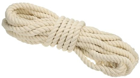 PATIKIL Corde De Coton Naturelle Tressée 15 m x 20 mm Corde De Coton Solide À 3 Torons pour Balustrades Artisanat Jeux Décoration Maison, Beige