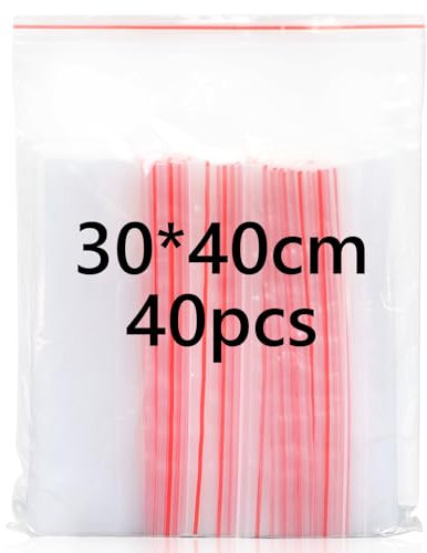 Sacchetti di plastica trasparenti richiudibili da 20 x 28 cm, grandi sacchetti con chiusura ermetica, 40 sacchetti di plastica, spessi e durevoli, sacchetti di plastica sigillabili per cucina,