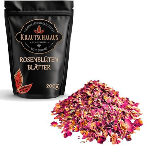 200g Rosenblütenblätter, hochwertige Blüten von Krautschmaus, essbare Blumen, schonend getrocknet, intensiv duftend und aromatisch, ohne Zusatzstoffe