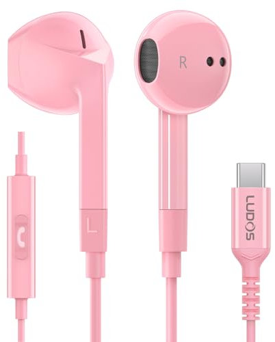 LUDOS FEROX Cuffie USB C, Garanzia 5 Anni, Auricolari USB C In-Ear per iPhone 16 15 Pro Max Plus iPad, Cuffie Type C con Microfono per Samsung Galaxy S24 S23 Ultra S22 S21 FE S20 3 4 A53 A54 - Rosa