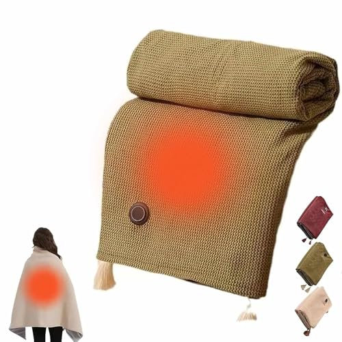 Eznaobo Portable Heated Shawl, Portable Soft Zipper Electric Heated Blanket Shawl, Heated Shawl Wraps for Women, Portable Electric Heated Blanket for Outdoors USB with Snaps (Green)