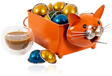 Made Easy Kit Coffee Pod Organizer Compatible with Nespresso Vertuo and Original - Countertop Sculpture Holder Basket Style for Café Bar, Corner Station Office Break Area (Cat Orange Square)