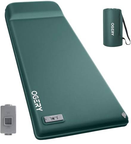 OGERY Self Inflating Sleeping Pad with Electric Pump, 3.15 Ultra-Thick Memory Foam Camping Pad, 4 Season Camping Mattress Pad with Built-in Pillow, Camping Essentials Gear for Tent Travel Car