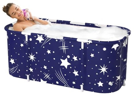 Sinbide Baignoire Adulte Pliable 115 x 60cm, Baignoire Écologique et Portable, Installation Facile, Idéal pour Spa à Domicile et Douche, pour adultes et enfants (Motif Nuit Étoilée)