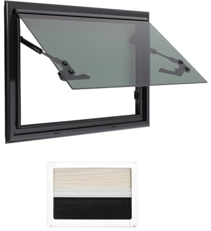 BAOCHADA Wohnwagenfenster Ausstellfenster Camper 50x35cm Wohnwagen Fenster Wohnmobilfenster RV Klappfenster Externes Push Fenster mit integriertem Rollo und Fliegengitter für Wohnwagen/LKW/Van