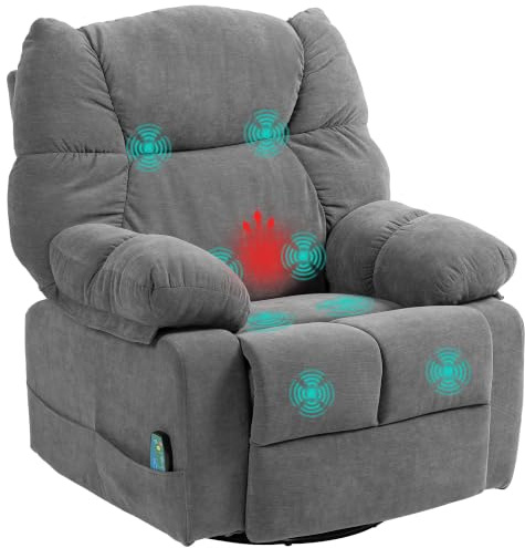 HOMCOM Relaxsessel mit Massagefunktion und 8 Vibrationspunkten, Dunkelgrau | Fernsehsessel, Heizfunktion, Wippfunktion, Drehbarer Liegesessel, Fernbedienung, Seitentasche, Kunstleder