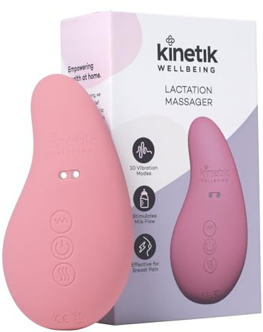 Kinetik Wellbeing Lactation Massager, Breastfeeding Pain Relief Device | 10 Vibration Modes, 3 Heat Settings, Rechargeable, for Milk Flow, Clogged Ducts