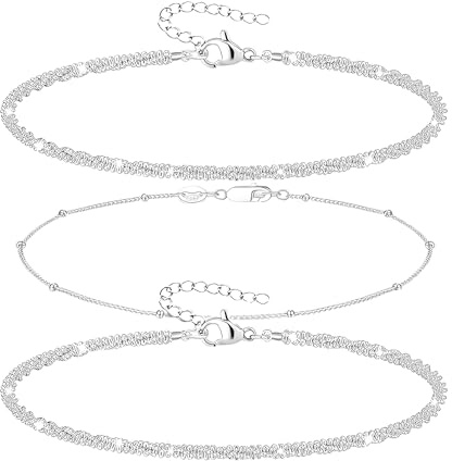 Guidre Fußkettchen für Damen Silber 925 Layered Fussketten für Frauen Silber 925 Wasserdicht Fußkette Damen Schmetterling Herz Perlen CZ Fusskettchen Silber Sommer Strand Schmuck Geschenk