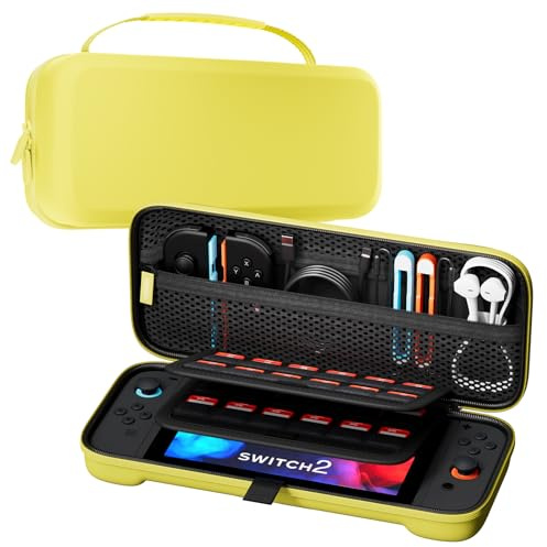 ProCase Carrying Case for Nintendo Switch 2 (2025) with 24 Game Card Slots, Hard Portable Travel Case Storage Bag Protective Pouch for 2025 Nintendo Switch 2 Console & Accessories -Yellow