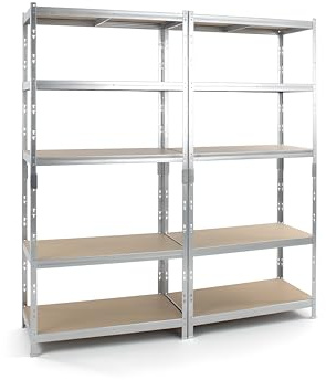 Edsal MuscleRack 5-Tier Heavy Duty Steel Shelving Unit Set of 2 | 180x90x40 cm | 175kg Load Per Shelf (875kg Per Bay) | 2x Storage Shelves | 5 Tier Garage Shelving (2)