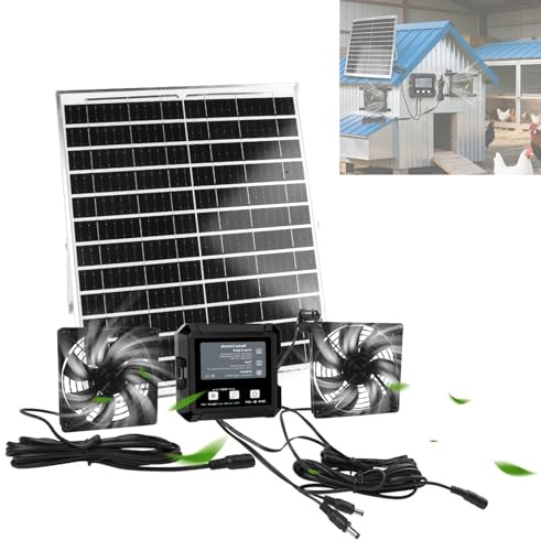 Kit de Ventilador Solar Exterior con Batería y Temporizador, para Gallinero